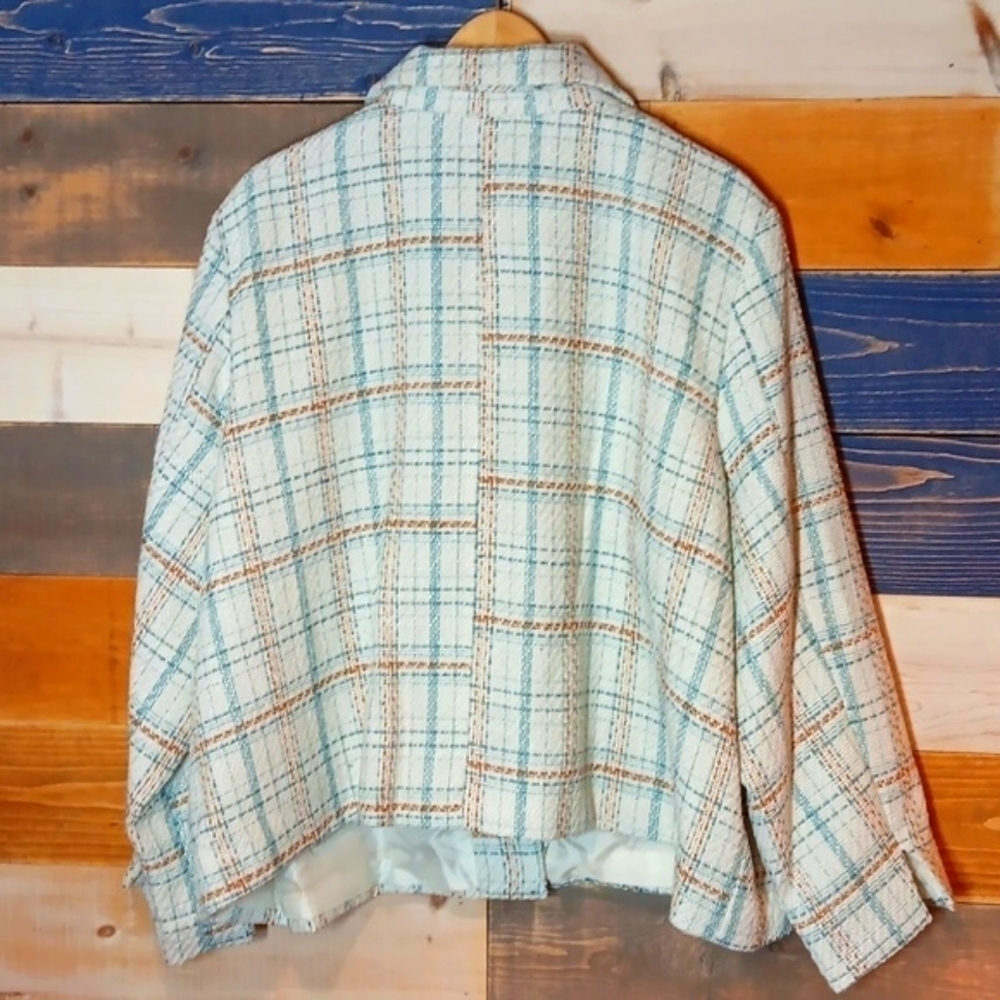 Lauren Conrad Plaid Jacket NWT 3X cream blue tan - Picture 6 of 7